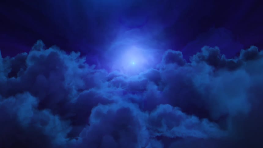 Layers of blue clouds on the planet Neptune