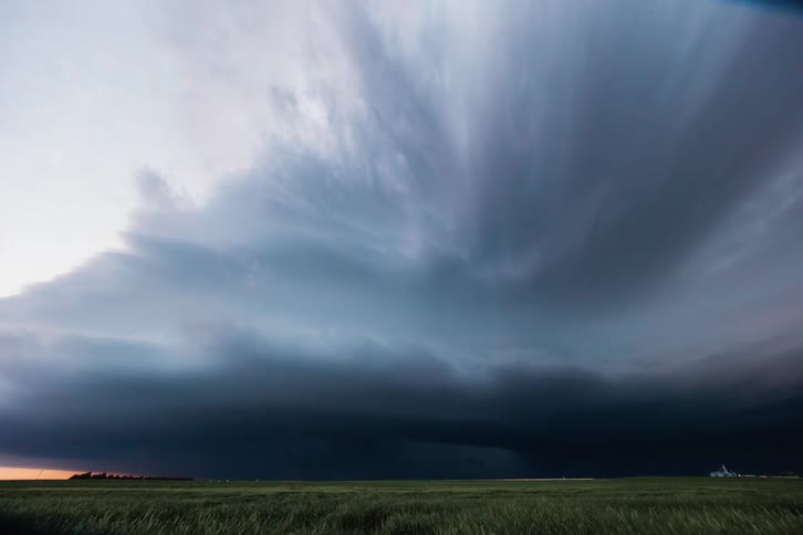 A monster supercell with lightning flashing