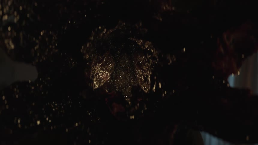 A mysterious organic liquid substance is growing and spreading across the room as it sparkles and glitters in the center