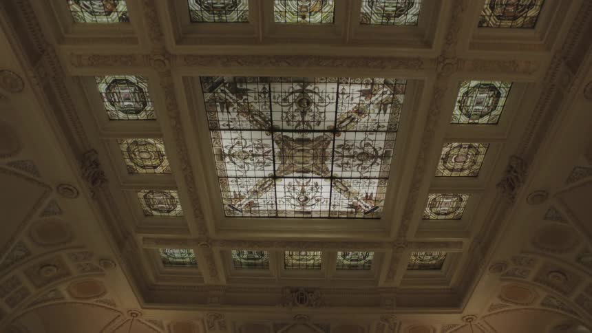 A hall has windows in the ceiling