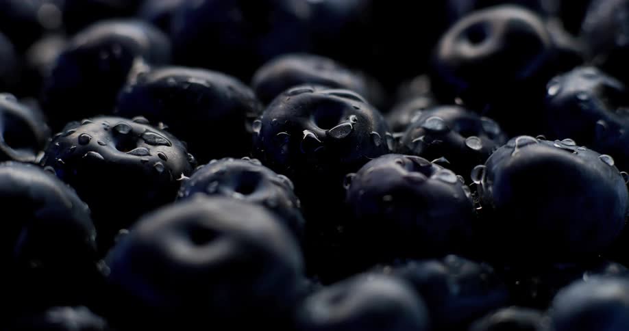 Close up of blueberries with water droplets