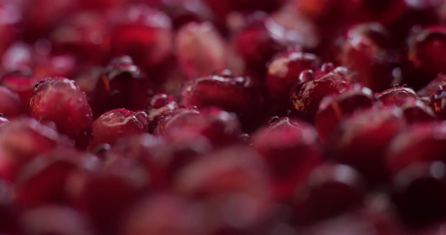 An up close of red berries with dew on them
