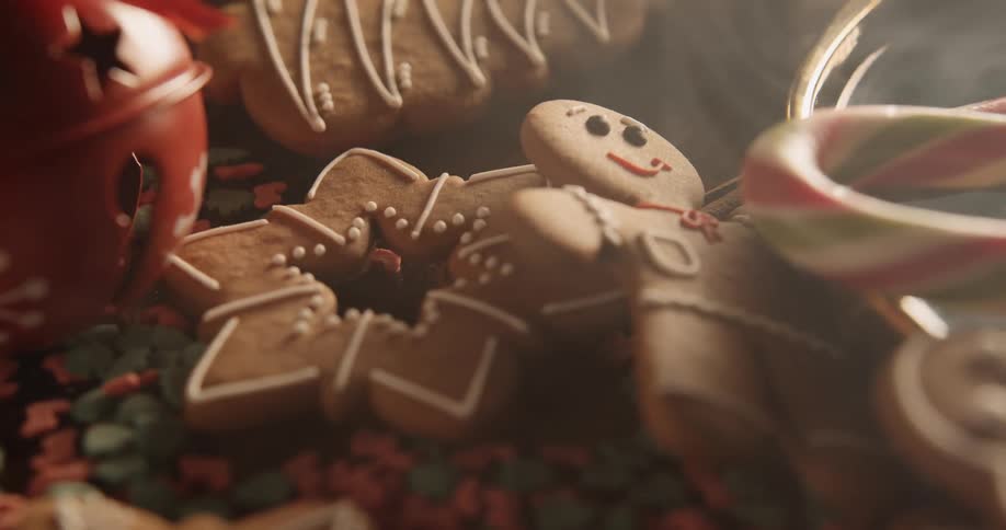 Cookies and candy canes are stacked together