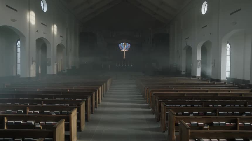 An empty, dusty church