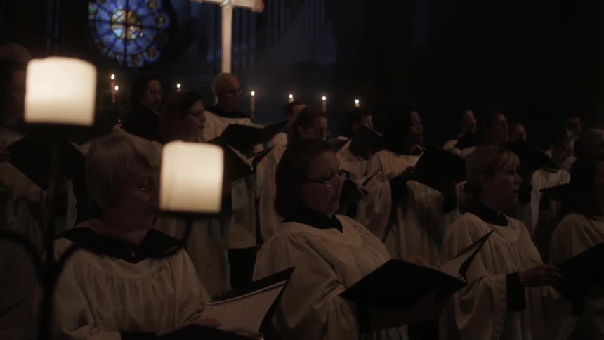 A choir sings in church