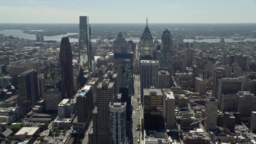 Aerial view of downtown Philadelphias high-rises and skyscrapers during the day
