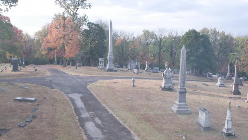 A cemetery on a foggy day