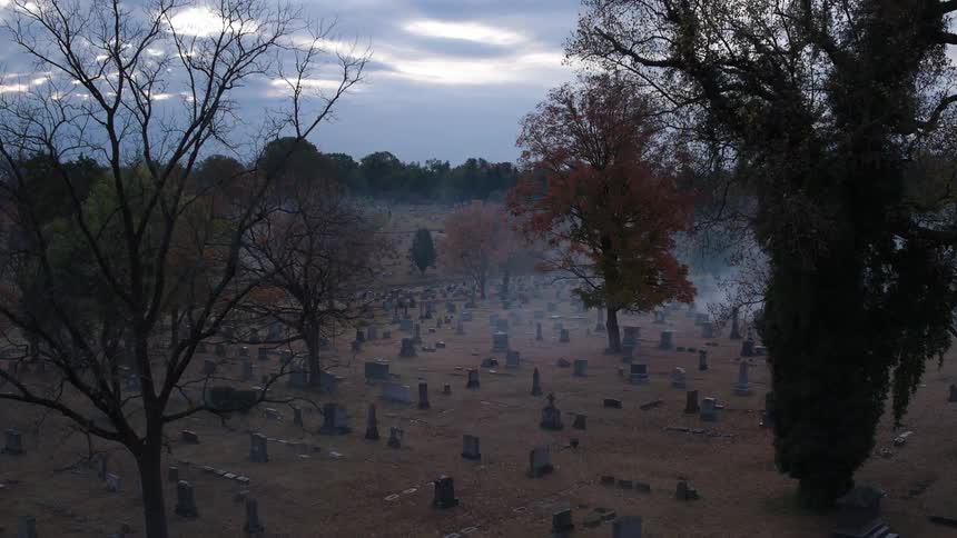 A graveyard on a cloudy day