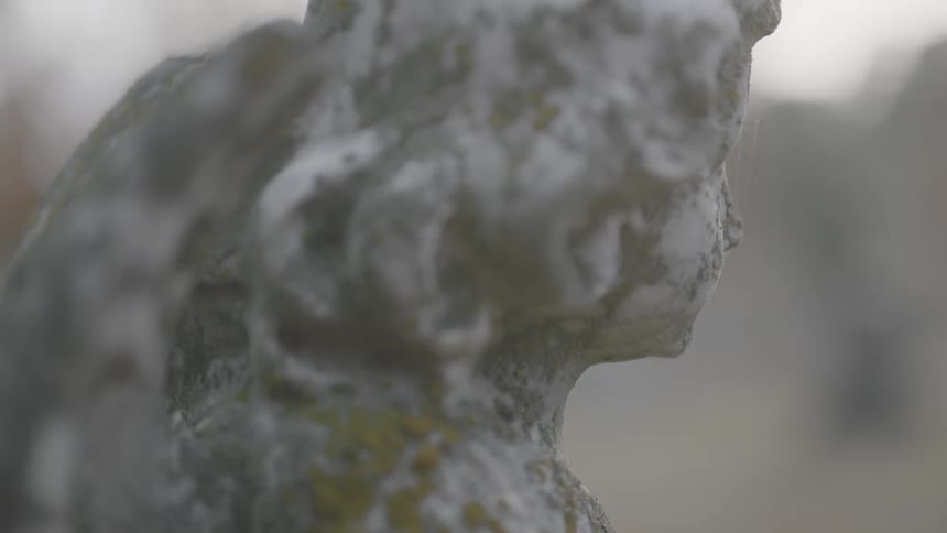 A moss covered stone angel