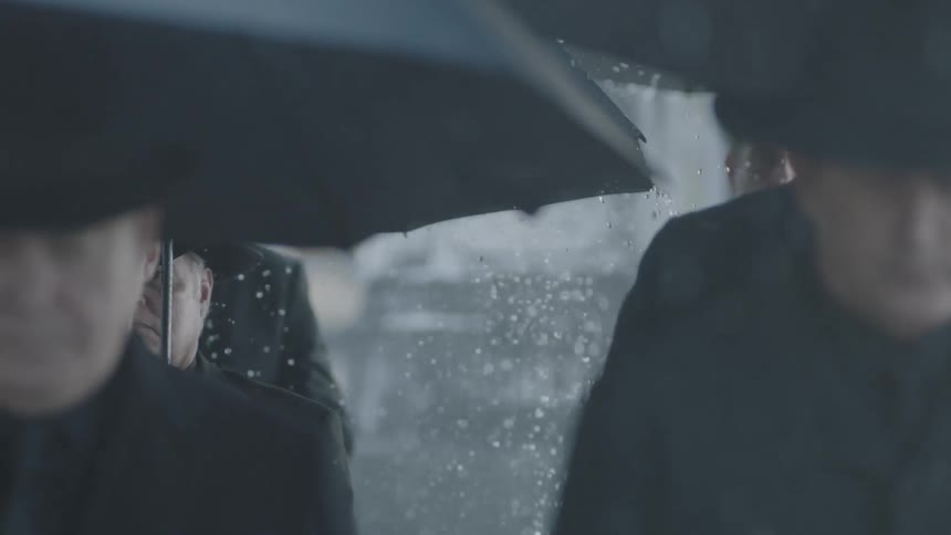 Several people with umbrellas are standing in the rain