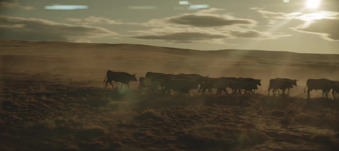 A person is running with cattle in a rural area
