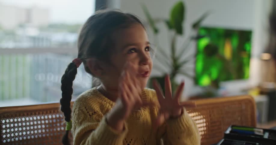 A child is eating and talking