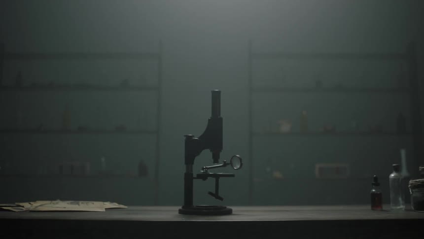 A microscope sits on a desk