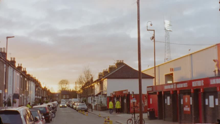 Suburban street next to Brentford Stadium - Sunset 16mm