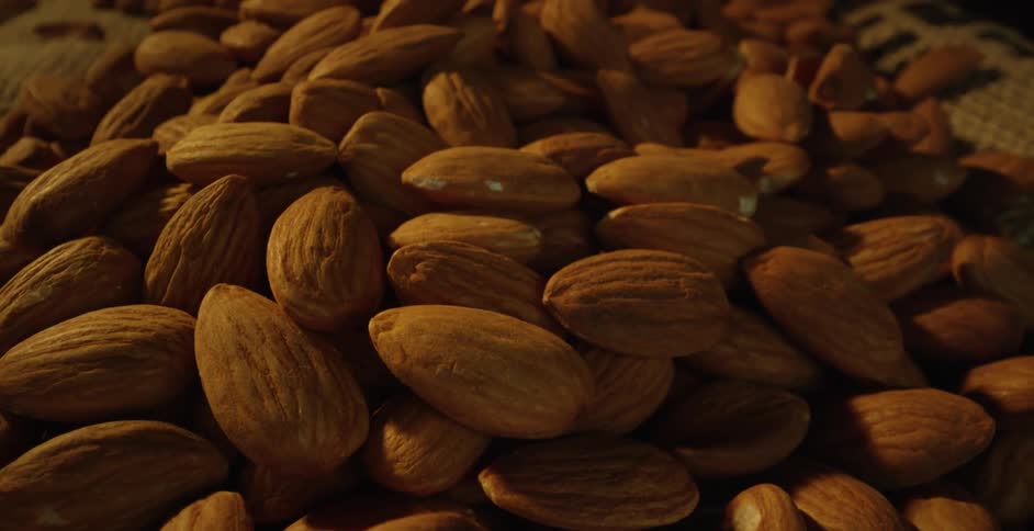 Close up view of almonds are on display