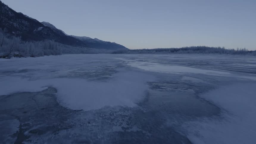 A large body of half frozen water