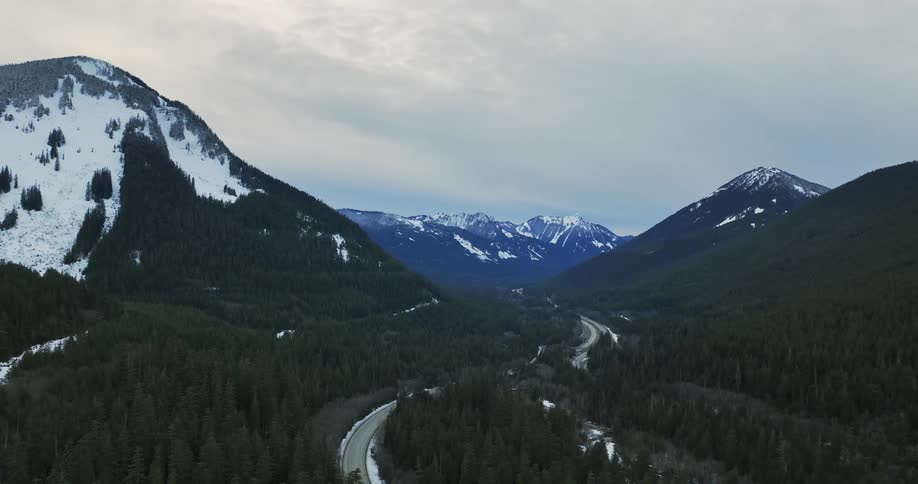 A highway runs through the mountain range