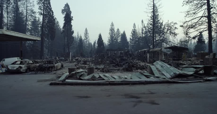 The homes and vehicles are all burned