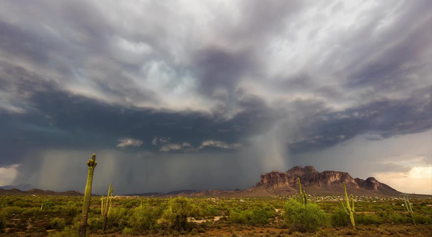 A storm rolling over the Superstition Mountains