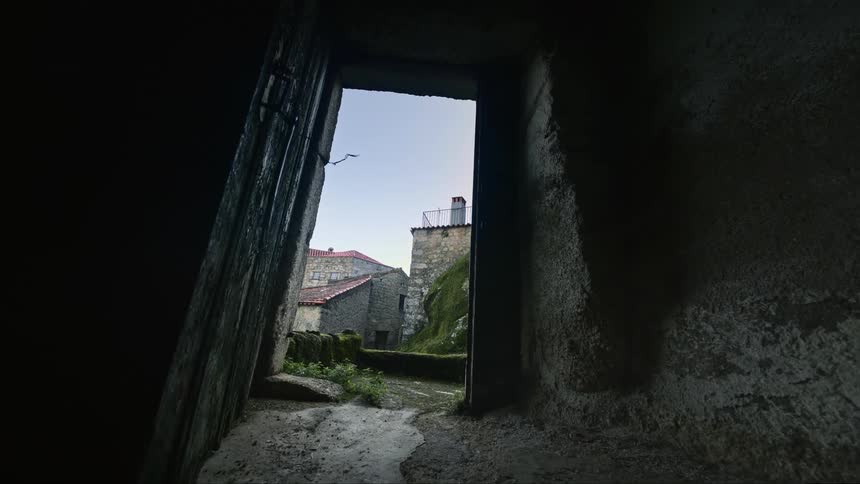 A view from an old dilapidated stone house
