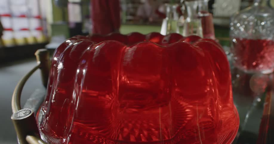 Red jelly jigging on coffee table