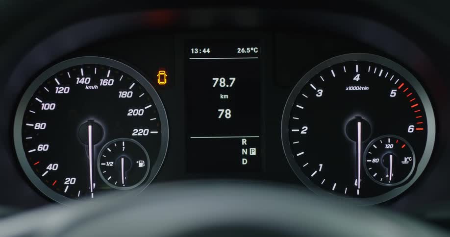 Interior view of odometers on vehicle dashboard
