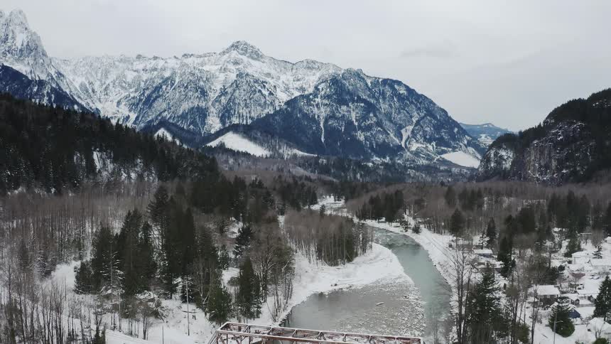 The bridge is covered with snow