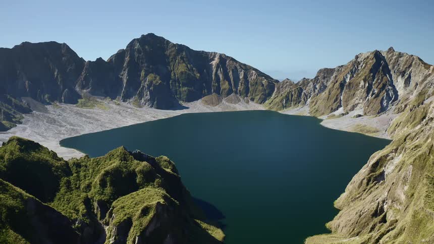 Aerial view of mountains are displayed at midday