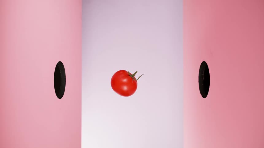 The tomato flies through the holes