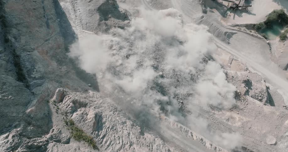 The side of the mountain explodes