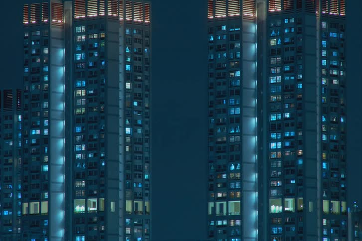 Time lapse of tall apartment buildings in the neighborhood
