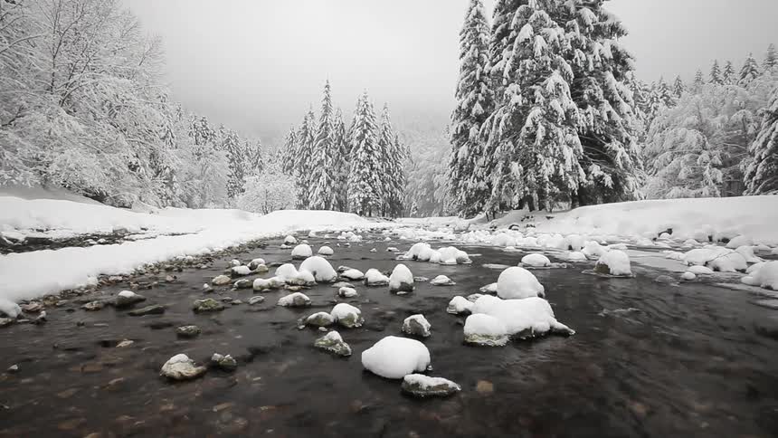River running through snow covered banks