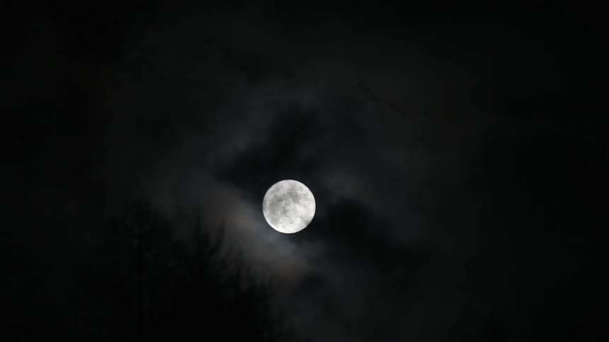 Clouds are moving across a full moon