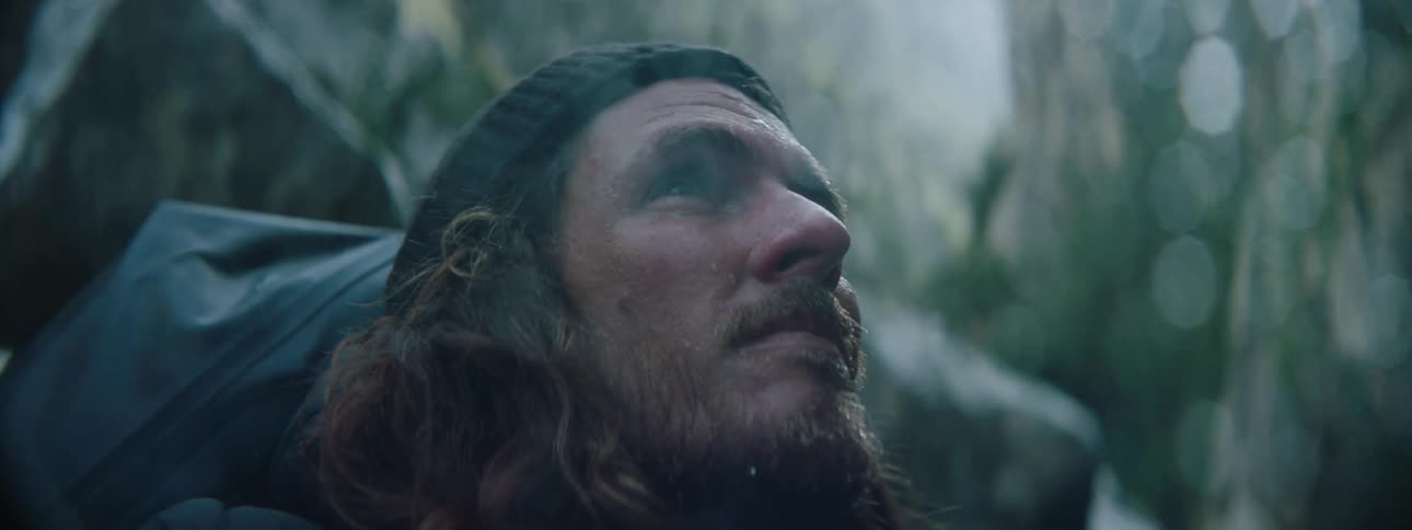 A man is hiking through a forest area at midday