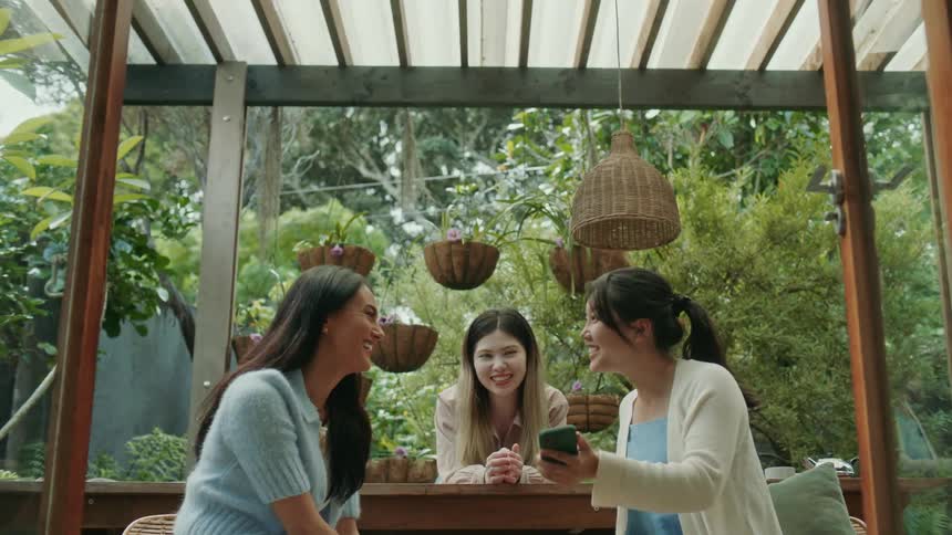 Friends are hanging outdoors and having fun laughing