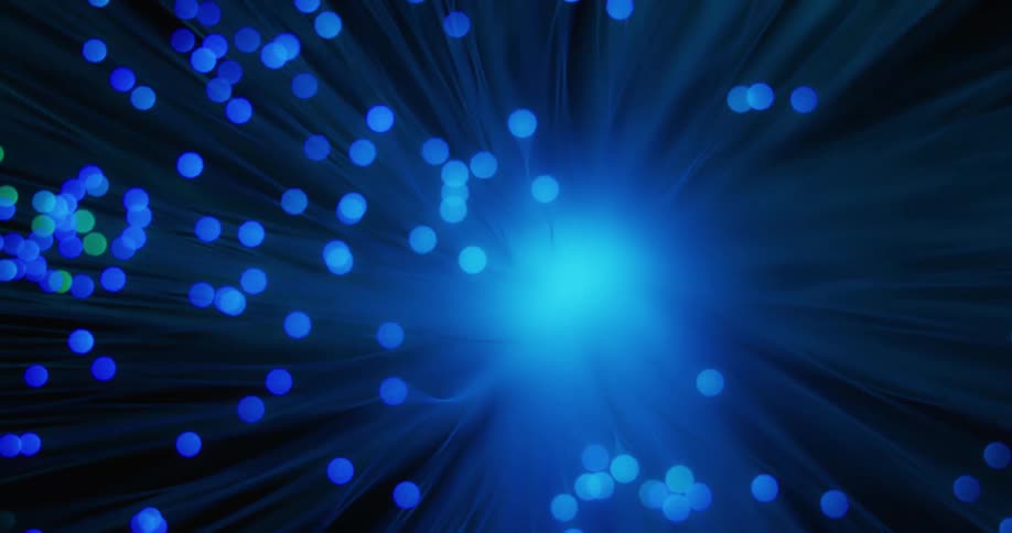 Fiber optic lights shine blue and green