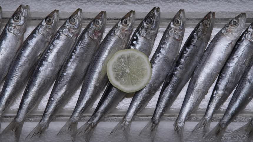 The fish are on a board just laying there