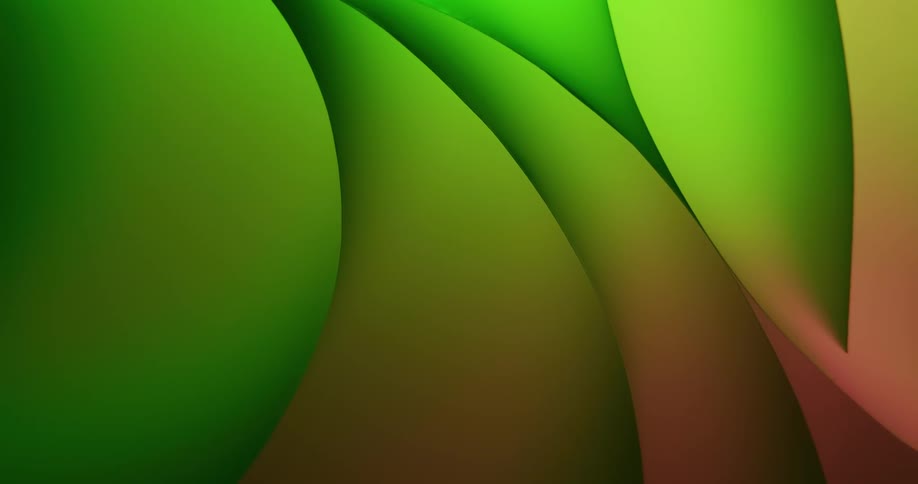 Colorful shifting changing pastel green hued lights illuminates curved shapes