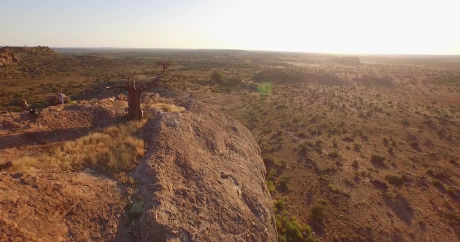 Overhead view of a large plateau overlooking a desert