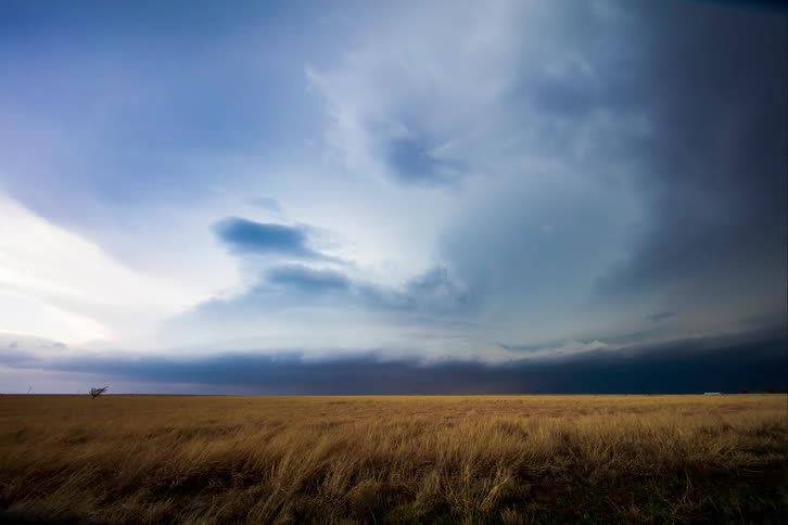 Clouds blowing over a yellow field