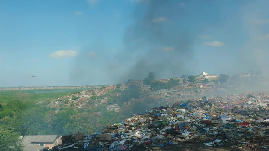 A trash pile burning