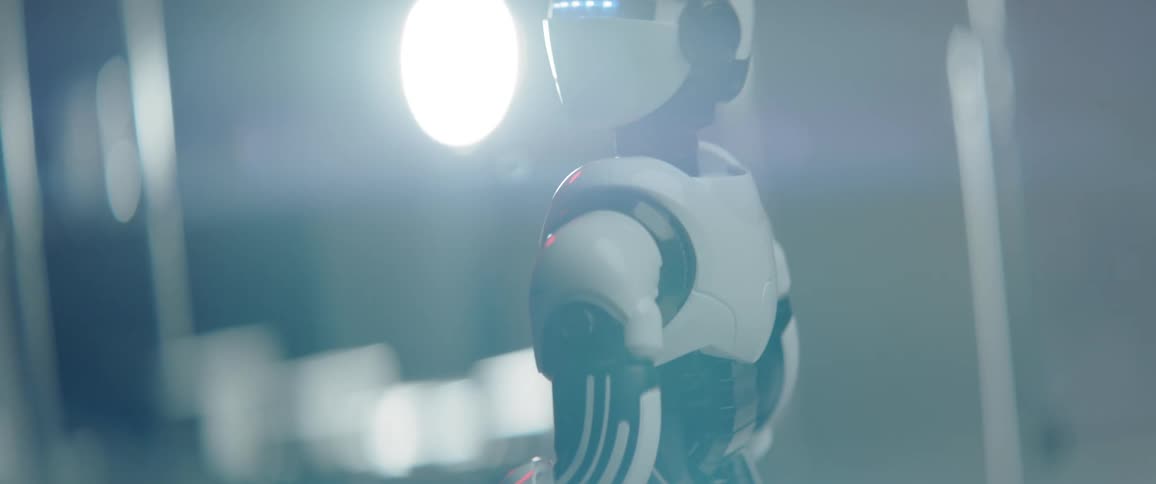 A toy robot slowly turning around