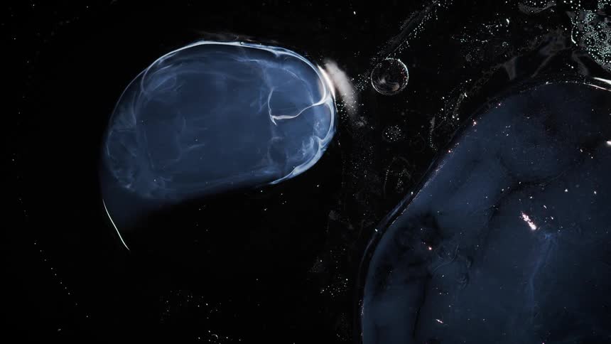 The liquid mixes in the bubbles