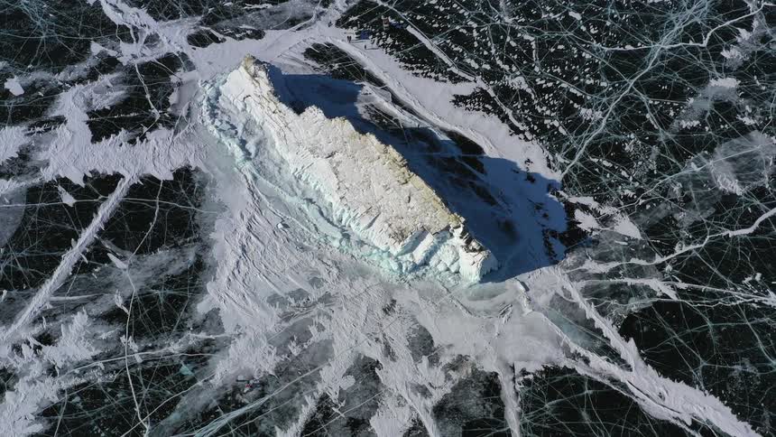 The water is frozen below