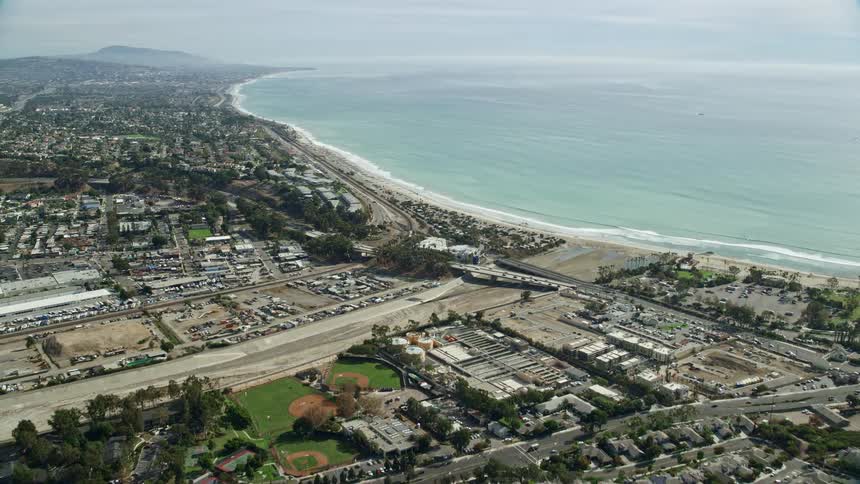 An epic aerial shot of San Juan Capistranos residential coastline captured during the spring or summer season showcasing pristine shores and stunning coastal communities