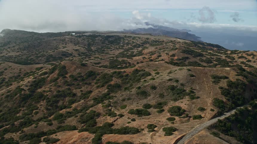 Approaching Catalina Airport runway on Santa Catalina Island in California on a partly cloudy day shot from an epic Shotover F1 camera