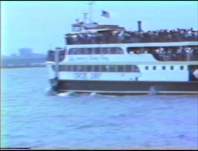 Vintage shot of cruise ship full of passengers out at sea