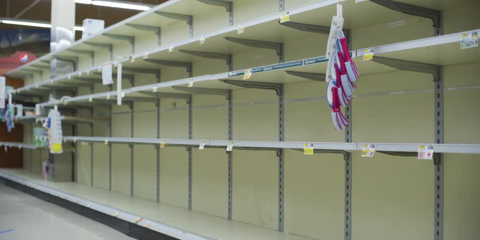 Empty shelves in the store