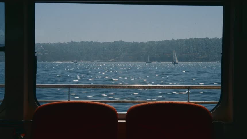 The ferry travels in the water