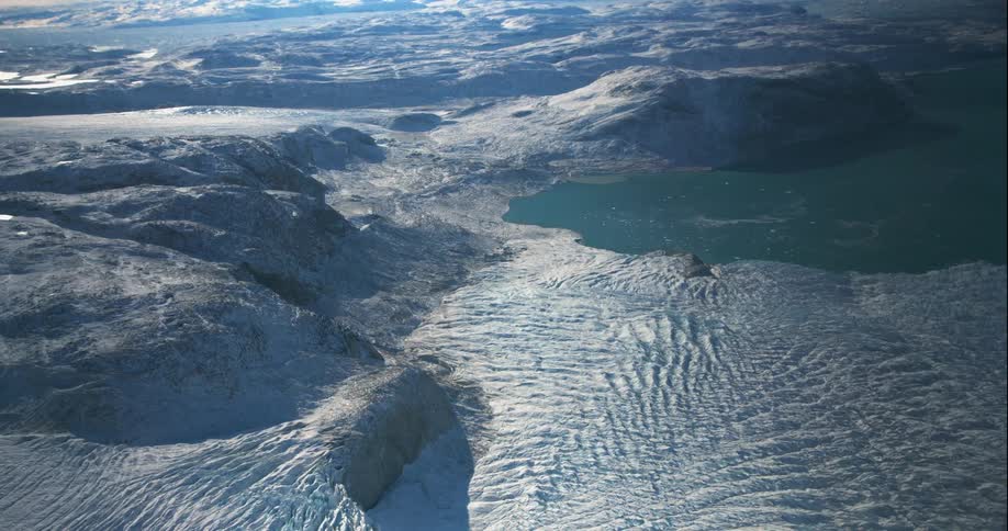Aerial view of an arctic area is displayed in winter